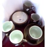 A Denby stoneware part tea set comprising six trios, milk jug and sugar bowl