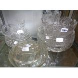 Six pieces of cut and other glass including large pedestal bowl, jug, etc.