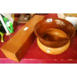 A turned wooden bowl and a vintage wooden instrument box