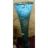 A tall blue crackle glass vase, etc.