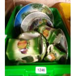 A box containing assorted plates including Royal Albert, Spode, three jugs, etc.