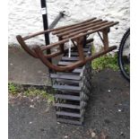 A vintage wooden sled - a/f - sold with a wood and metal wine rack