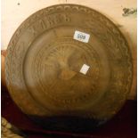 An Imperial Russian carved wood bread plate with text 'Bread' and 'Salt' - old repaired crack