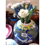 A 20th Century Chinese ginger jar (no lid) - sold with a bunch of ceramic flowers