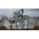 A Cavalier silver plated four piece tea set - sold with a large plated tea tray