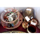 Assorted china including Royal Staffordshire oversized cup and saucer, Torquay mug, glass figures,