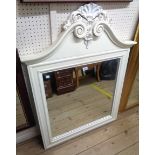 A modern painted wood framed wall mirror with shell and scroll pediment - 86cm X 1.11m