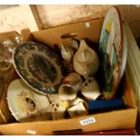A box containing assorted ceramics including Kernewek, Royal Worcester, Limoges, etc.