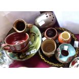 Eleven pieces of assorted studio pottery including Chelsea Pottery dish with horse pattern, mugs,