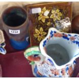 A Denby Danesby cylindrical vase - sold with a salt glazed stoneware jug with sgraffito finish and a