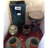 Six pieces of assorted studio pottery including Leaper Newlyn, Wye Pottery, Jo Lester of Isle of