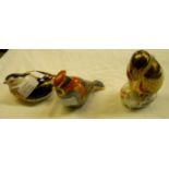 Three Royal Crown Derby bird paperweights including kingfisher