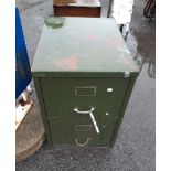 A vintage green metal painted two drawer filing cabinet