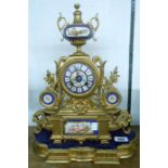 A 19th Century French gilt spelter and ornate Sevres style porcelain mounted salon clock with Japy