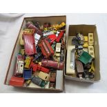 Two boxes of diecast toy cars including Dinky, etc.