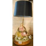 A Capodimonti table lamp depicting a girl with geese