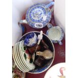 A small collection of china including Spode, Bovey pottery, silver topped pepper pot, etc.