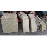 A selection of textured cast concrete paving stones - three sizes, 59sq cm, 59cm X 29cm and 29sq cm