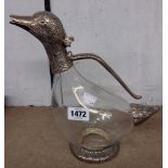 A modern silver plated glass duck pattern wine jug