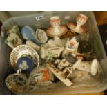 A box of assorted china and glass including Wedgwood Arcadian, etc.