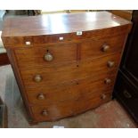 A 1.02m 19th Century mahogany and strung bow front chest of two short and three long graduated