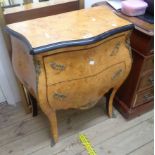 A 63cm reproduction bird's-eye maple and part ebonised bombe commode chest of two long drawers