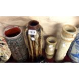 Four studio pottery vases of slender cylindrical form