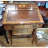 A 59cm late Victorian inlaid rosewood writing desk with brass gallery to lift-top stationery