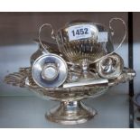 A silver plated WMF pedestal bowl, cake basket and other small plated items