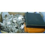 A large quantity of boxed and loose silver plated cutlery, including modern Kings pattern examples