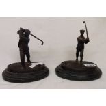A pair of cast bronze golfing figurines, each depicting a golfer mid-swing - marked G. Reece 09 on