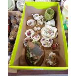 A small box containing assorted ceramics including Hammersley miniatures, Country Artists bird