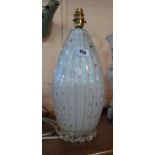 A vintage Murano glass table lamp, the body with clear glass cased over white with controlled bubble