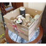 A box containing assorted ceramics including Dartmouth and Denby vases, Carlton Ware hors d'