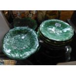 A quantity of green glazed Majolica leafware, including comport plates, dishes, etc. - various