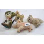 Four small vintage stuffed toys including Steiff, Millenium Pig, etc.