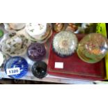 Six collectable glass and resin paperweights including Strathearn weight in Jaffe Rose retail box