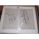 Eric Gill: a pair of nude female study prints corner mounted on card