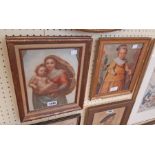 Two vintage gilt framed coloured prints, one depicting the Sistine Madonna after Raphael