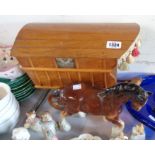 A vintage scratch built wooden model gypsy caravan with ceramic horse
