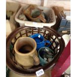 Two baskets containing a selection of ceramic items including Royal Doulton 'The Cup of Tea'