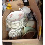 A box containing assorted items including Susie Cooper jug and coffee pot, etc.