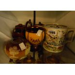 A small selection of ceramics, including a Doulton Lambeth Harvestware match holder with silver
