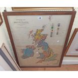 A framed vintage Geological Map of the British Islands