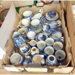 A box of assorted blue and white and other china, etc.