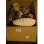 A small box of ceramics, including Poole Pottery, etc.