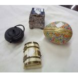 A small selection of collectable items including glass inkwell with silver plated alder and