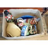 A box containing a selection of ceramics including Denby Arabesque jug, etc.