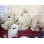 Three Staffordshire comforter dogs - sold with a large Staffordshire flatback horseman figure