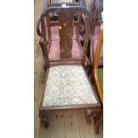 A 1930's chinoiserie standard chair with upholstered drop-in seat and bearing label for retailer J.